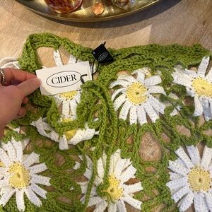 Cider Green and White Crochet Top
